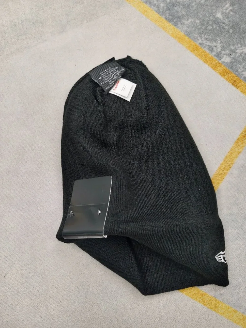 Supreme Black Beanie with White Oversized Logo